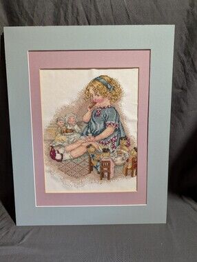 Tea Party Counted Cross Stitch Picture Completed With Double Mat